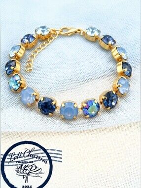 Sky Blue Opal Swarovski Crystal Bracelet In Classic 18K Gold Plated Bracelet